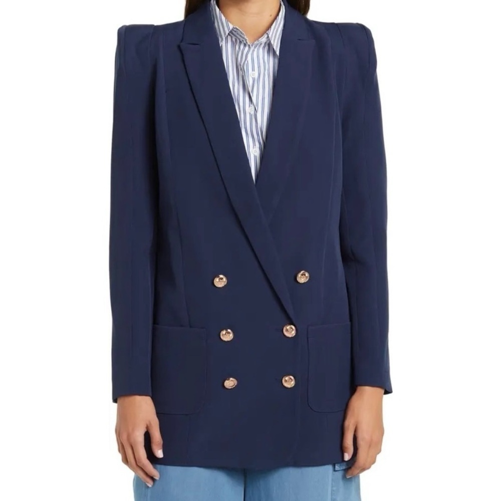 WALTER BAKER Boss Double Breasted Peak Lapel Blazer Navy Gold Buttons Blue Sz XS - Picture 3 of 10